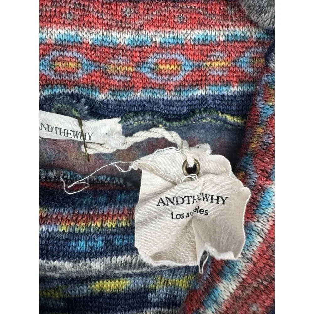 Andthewhy Colorful Southwest Aztec Western Print Cowlneck Womens Sweater L NEW‎